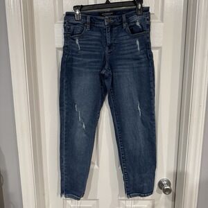 Liverpool Jeans Women's 4/27 Blue Denim Crop Straight Leg Distressed Cut Hem